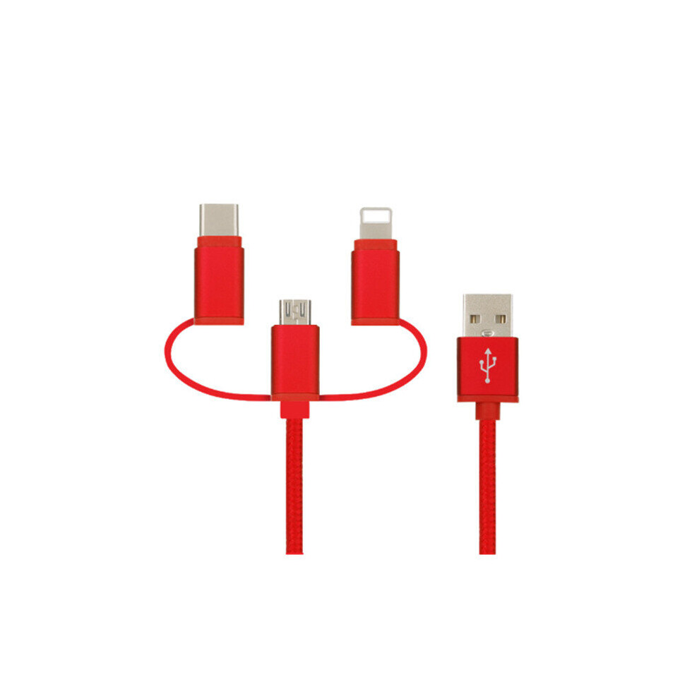 1M 3 In 1 2.4A Micro+Type-C+Lightning For Data Cable For Samsung Xiaomi Huawei Red 7082497850163