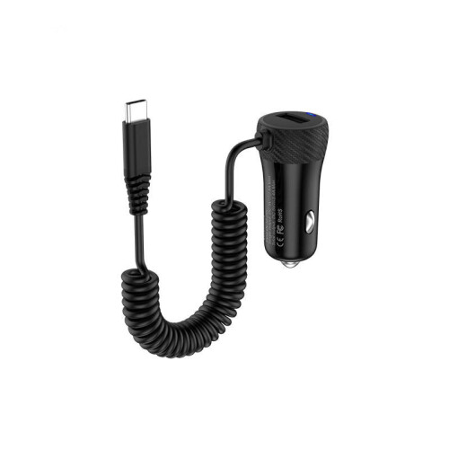 Micro USB and Type-c with Spring Cable Car Charger for Samsung Xiaomi Huawei 2
