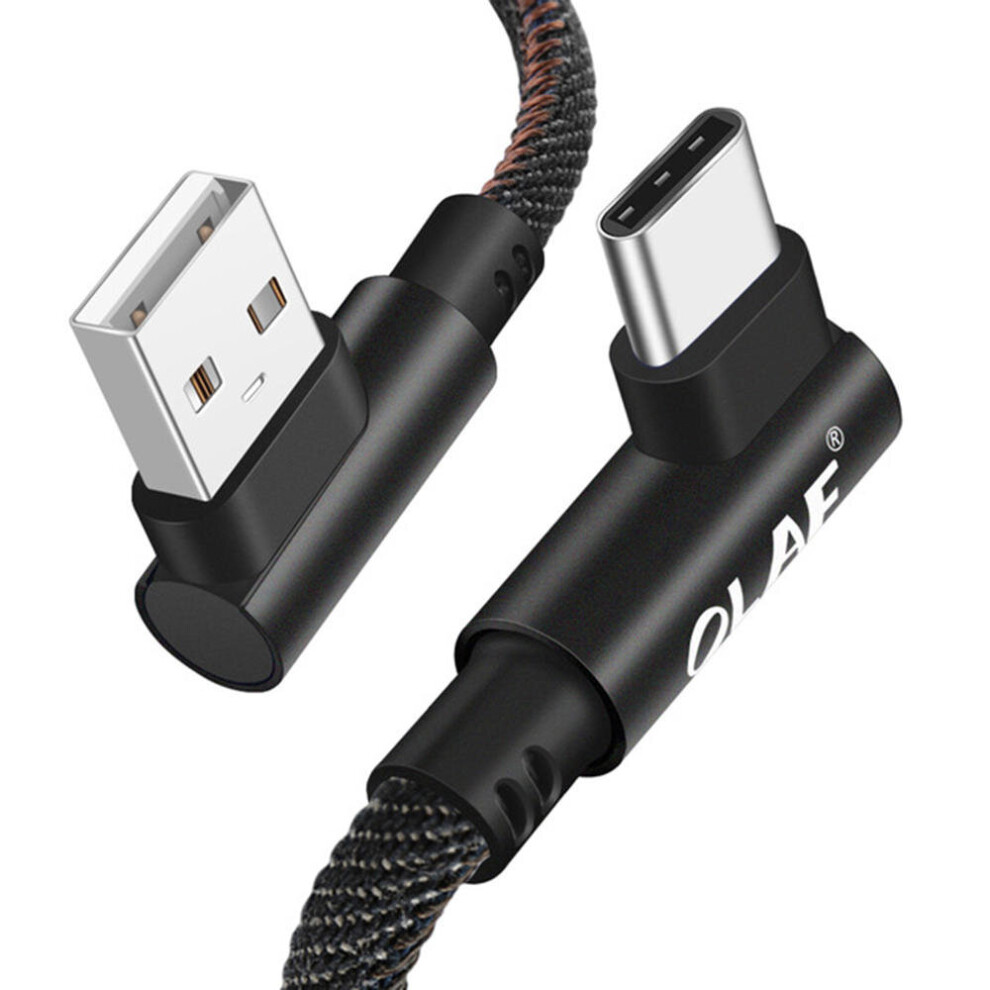 2Pcs 2.4A Type C 90 Degree Elbow Fast Charging Denim Braided Data Cable For Xiaomi Mi9 Mi8 Huawei P30 P20 S9 S10 Note Color Black 7082497856479