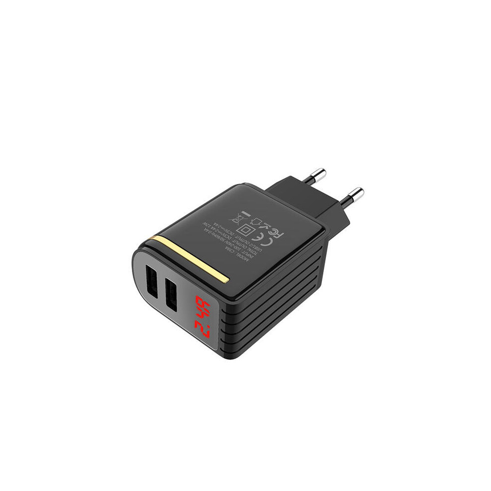 C39a 2.4A Dual Ports Digital Current Voltage Display Fast Usb Charger For Phone Tablet Color Black 7082497855274