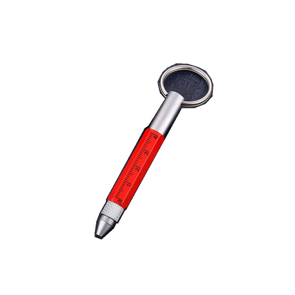 6 In 1 Retro Metal Multifunction Mini Ballpoint Pen Capacitive Touch Screen Stylus Drawing Pen With Scale Color Red 7082497851917