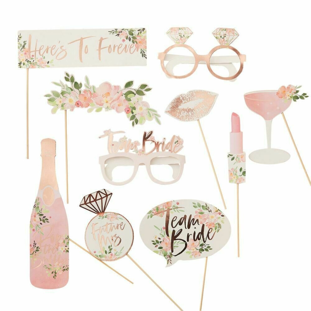 Pink and Rose Gold Hen Party Photo Props, Team Bride Photo Props, Floral Bridal Shower, Hen Party Photo Props, Rose Gold Bachelorette Party