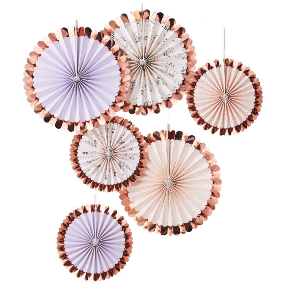 Ginger Ray 6 Rose Gold Foiled Floral Party Fans, Birthday Decorations, Pastel Floral Decor, Hen Party, Baby Shower Decor, Partea Tea Party Range