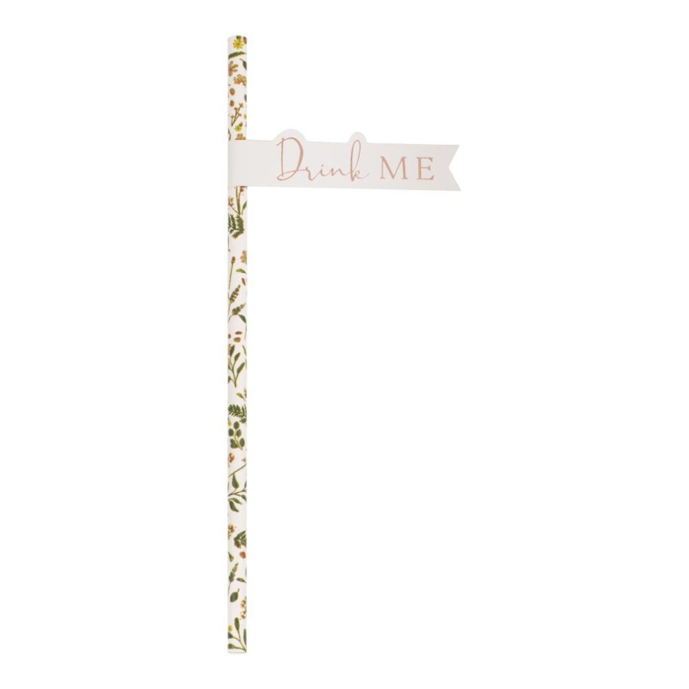 20 Floral 'Drink Me' Paper Straws, Birthday Party Straws, Hen Party Straws, Wedding Straws, Tea Party Paper Straws, Partea Tea Party Range