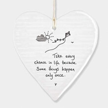 Isolation Gift Porcelain Hanging Heart 'take Every Chance..', Porcelain Gift, Hanging Decoration, Wedding Gift, Porcelain Heart