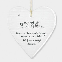 Isolation Gifts, East Of India Wobbly Round Heart 'Home Is Where Family Belongs' Porcelain Gift, Hanging Decor, Wedding Gift, Porcelain