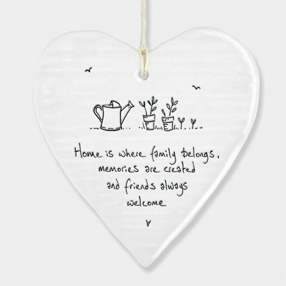 Isolation Gifts, East Of India Wobbly Round Heart 'Home Is Where Family Belongs'  Porcelain Gift, Hanging Decor, Wedding Gift, Porcelain