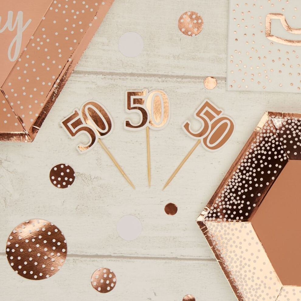 10 Rose Gold Cupcake Food Picks, 50th Birthday Party Cake Decoration, Rose Gold 50th Birthday Cake, 50th Party Decorations