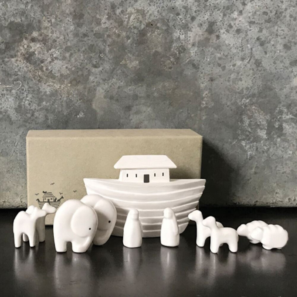 East Of India Mini Porcelain Noahs Ark, Baby Gift Keepsake, Christening Present, First Birthday Gift, Porcelain Gift, Craft Noahs Ark