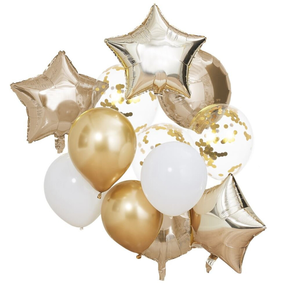 12 Gold White Balloons, Confetti Party Balloons, Gold Wedding Decorations, Gold Party Backdrop, Gold Birthday Balloons, Gold Hen Party Mix