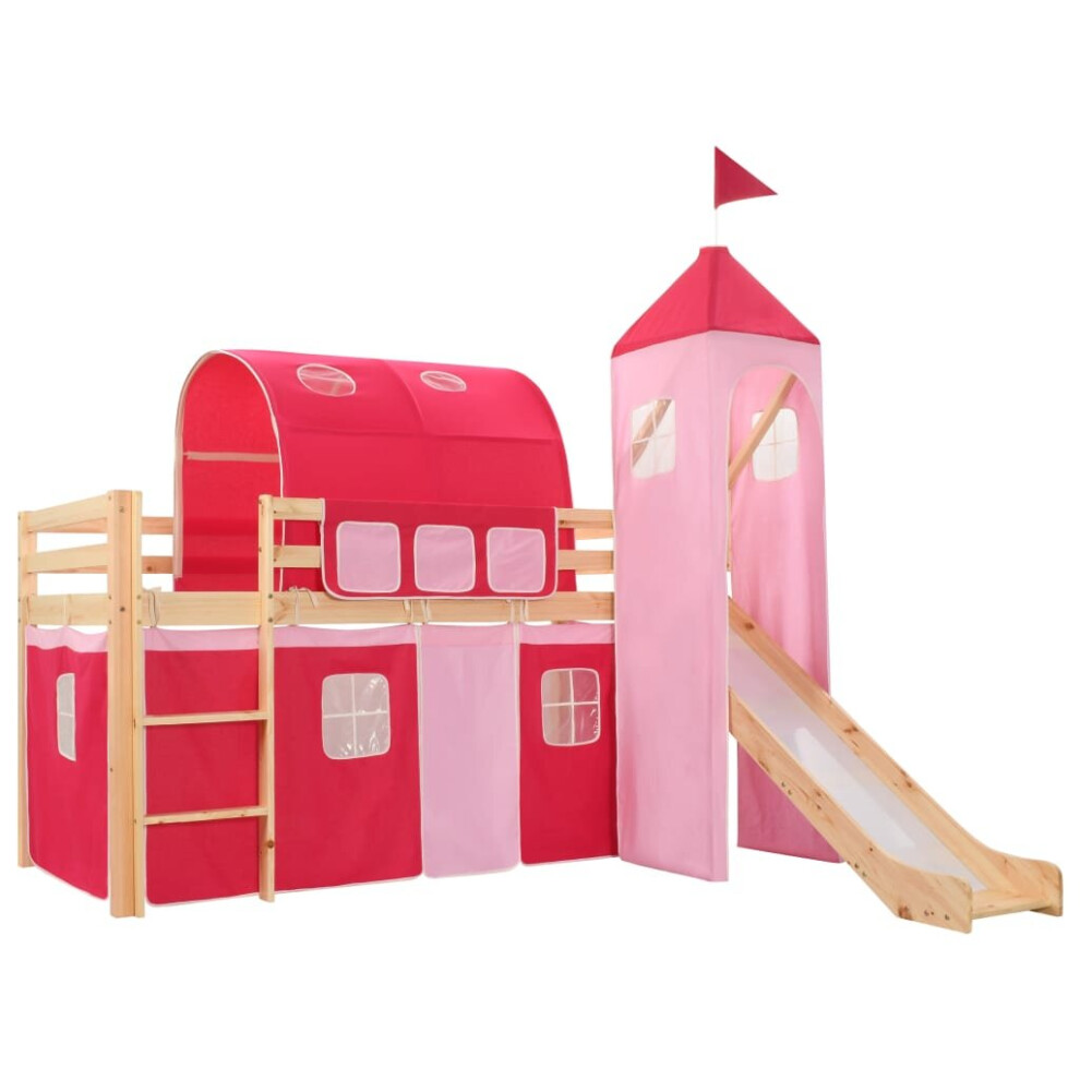 vidaXL Children's Loft Bed Frame with Slide & Ladder Pinewood 208x230cm Cot