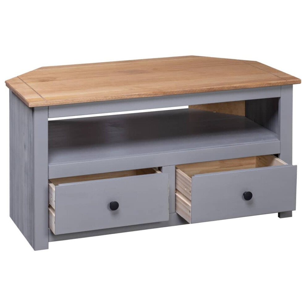 vidaXL Solid Pine Wood Corner TV Cabinet with 2 Drawers Grey TV Unit Stand