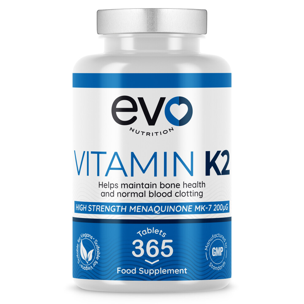 EVO Nutrition High Strength 200mcg Vitamin K2 MK7 - 365 Vegan Tablets