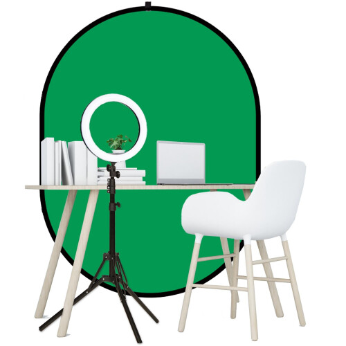 Green / Blue Pop Up Background with 10 Inch Ring Light and Stand