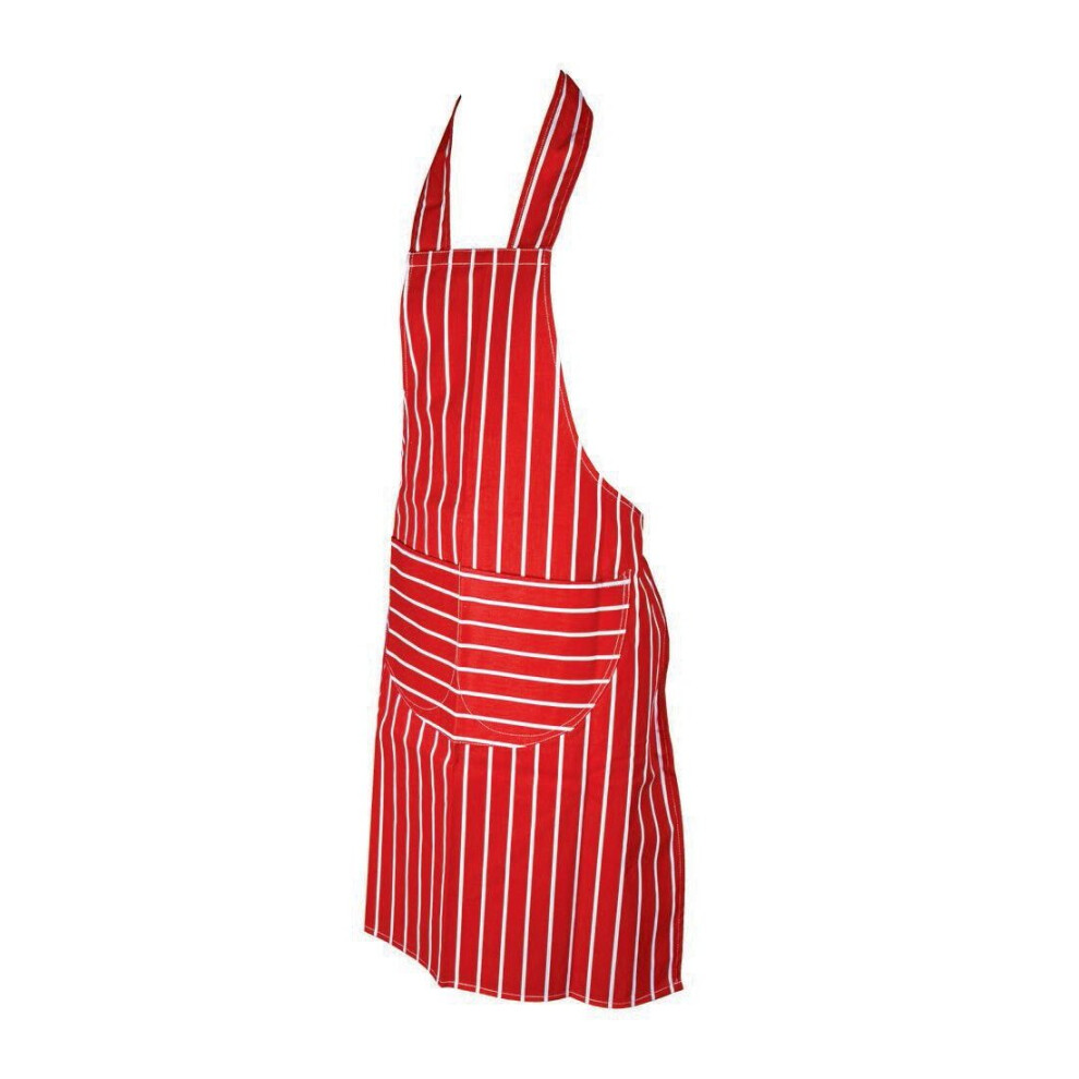 (Red/White Striped Cotton) Professional Chefs Apron With Double Pockets