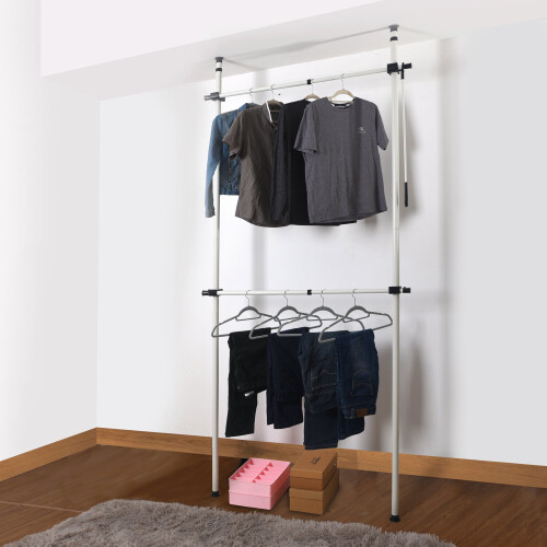 Direct Online Houseware Telescopic 2-Tier Wardrobe Organiser | Hanging Clothes Rail 2