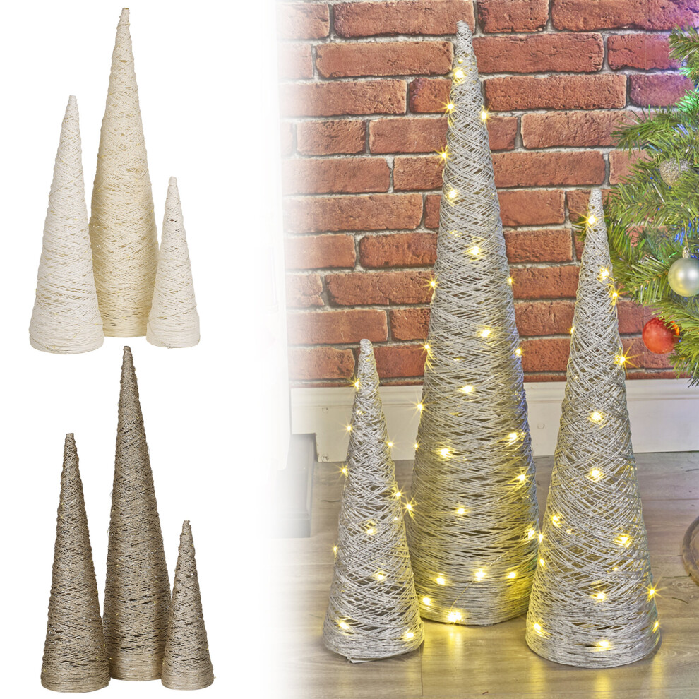 (Gold with Glitter, 80cm) Christmas Tree Cones | LED Light Up Decoration