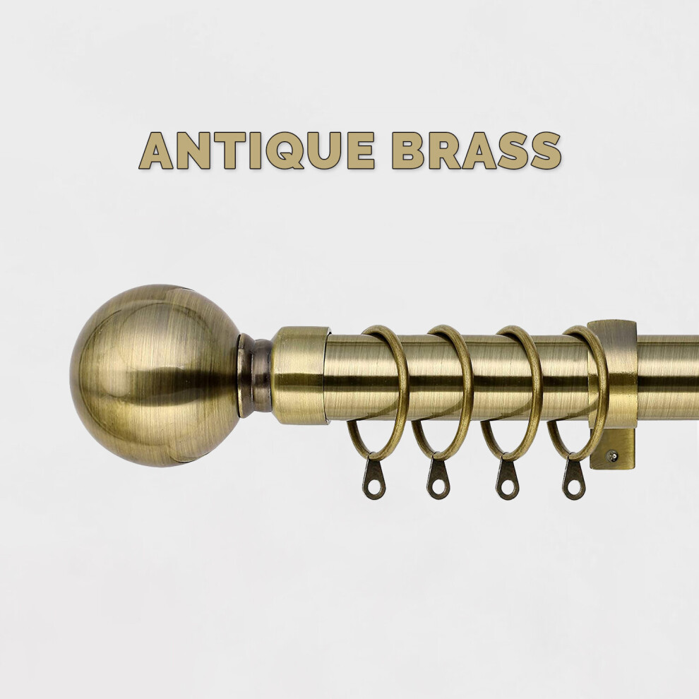 (Plain Ball / Antique Brass, 70-120 cm (28"- 48" In)) Extendable Metal Curtains Pole Plain Ball 28mm Includes Rings, Finials & Rod Fittings