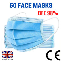50pcs BFE 98% - Disposable 3 Layer Protective Face Masks British Brand