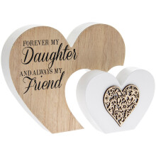 Wooden Double Heart Plaque FOREVER MY DAUGHTER ALWAYS MY FRIEND
