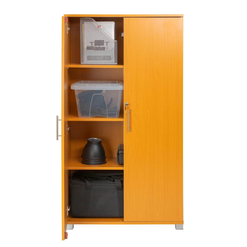 (Beech) Office Storage Cupboard 2 Door Locking Bookcase Filing Cabinet 4 shelf 140cm