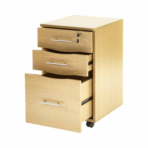 (Beech) 3-Drawer Under Desk Mobile Pedestal Lateral Filing Cabinet Storage Unit 1