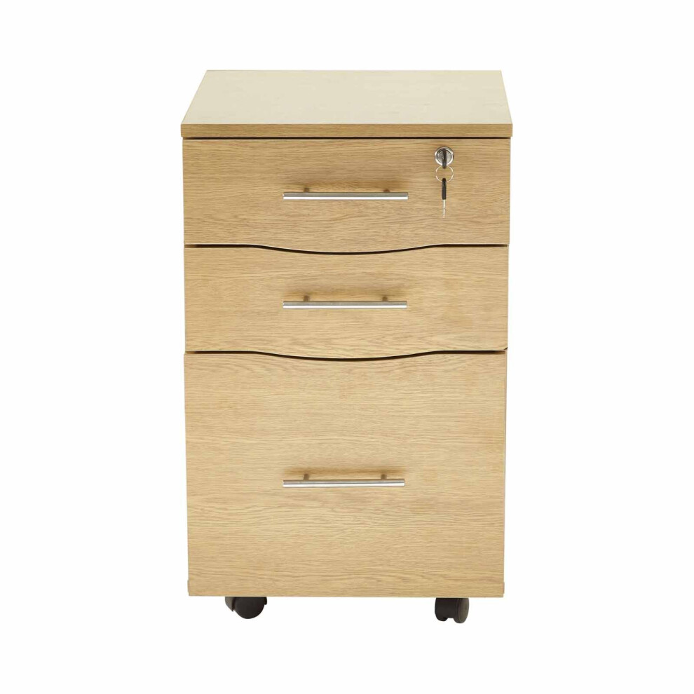 (Beech) 3-Drawer Under Desk Mobile Pedestal Lateral Filing Cabinet Storage Unit