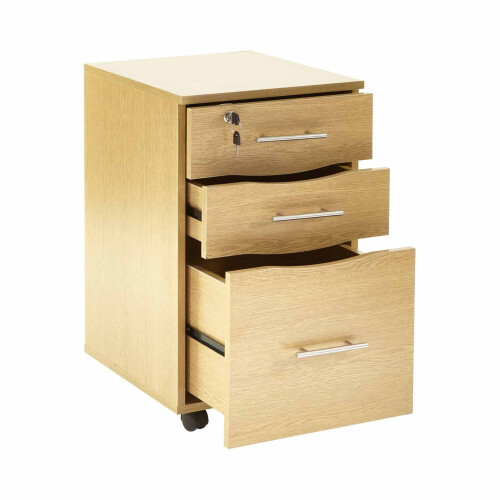 (Beech) 3-Drawer Under Desk Mobile Pedestal Lateral Filing Cabinet Storage Unit 2