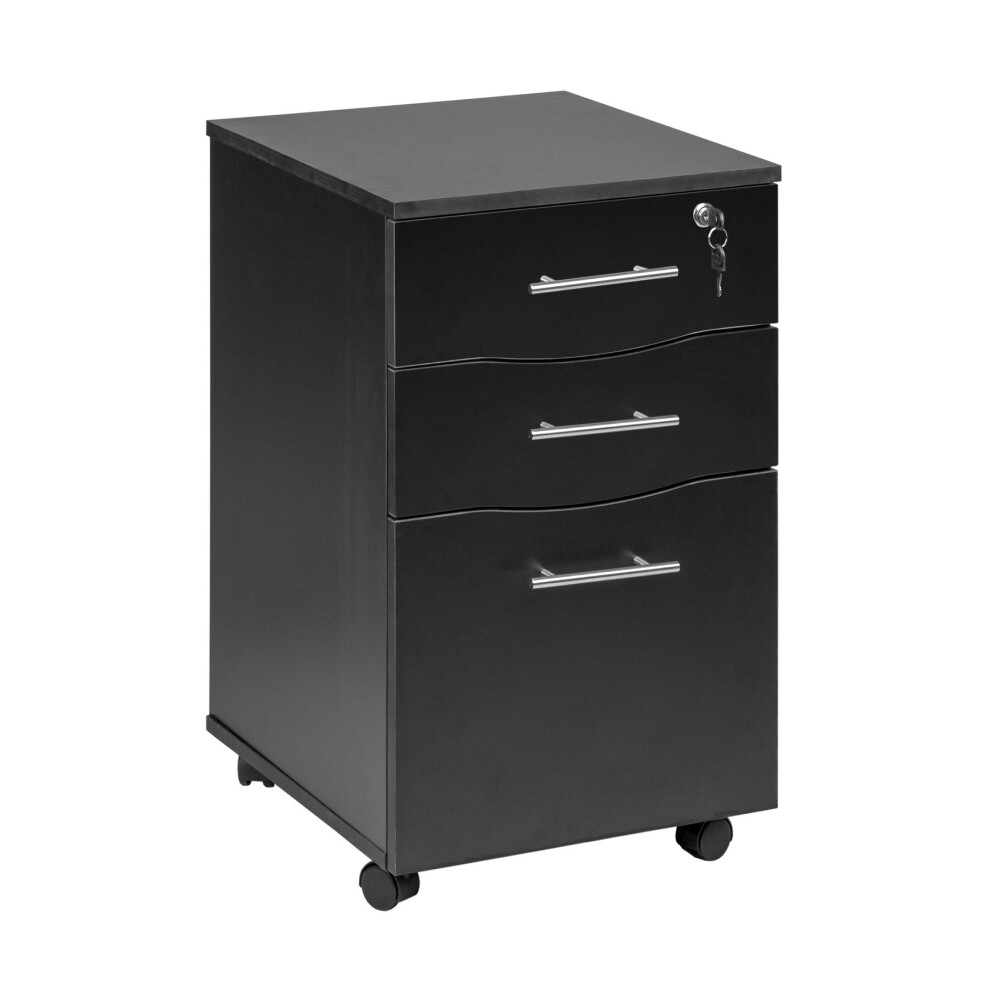 (Black) 3-Drawer Under Desk Mobile Pedestal Lateral Filing Cabinet Storage Unit