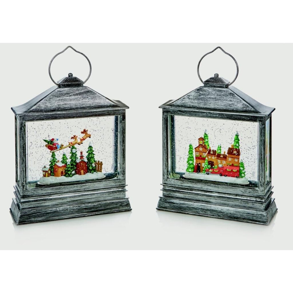 Premier Indoor Assorted Designed Christmas Scene Water Spinner Lantern Silver
