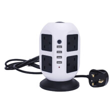 (Black ) 8Way Extension Lead Cable Protected Tower Socket
