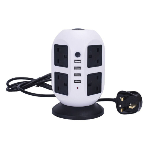 (Black ) 8Way Extension Lead Cable Protected Tower Socket