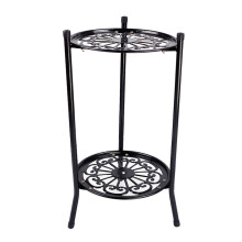 (Black) 2 Holder Metal Plant Stand Flower Display