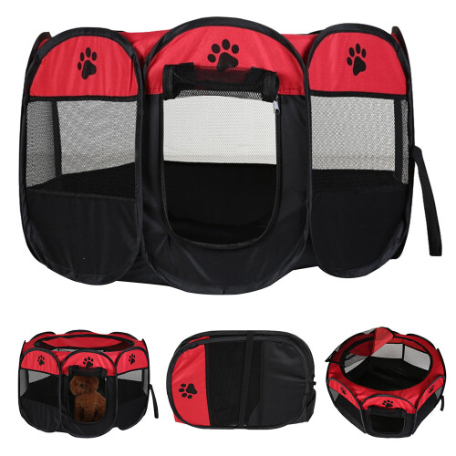 (Red) Pet Cage Kennel Soft Fabric Dog Playpen Cage 1
