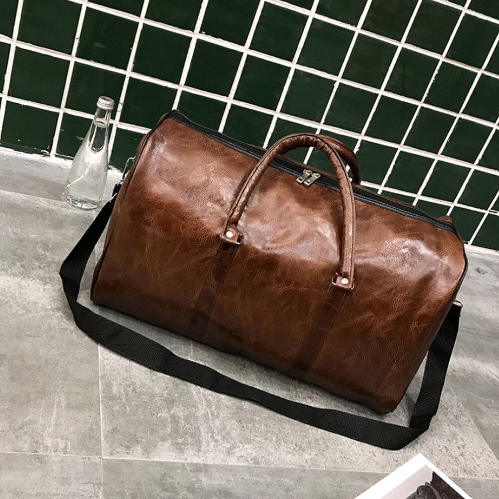 (Brown) Leather Duffle Gym Travel Luggage Handbag