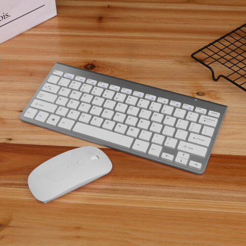 (Silver) Slim 2.4G Cordless Wireless Keyboard Mouse Set