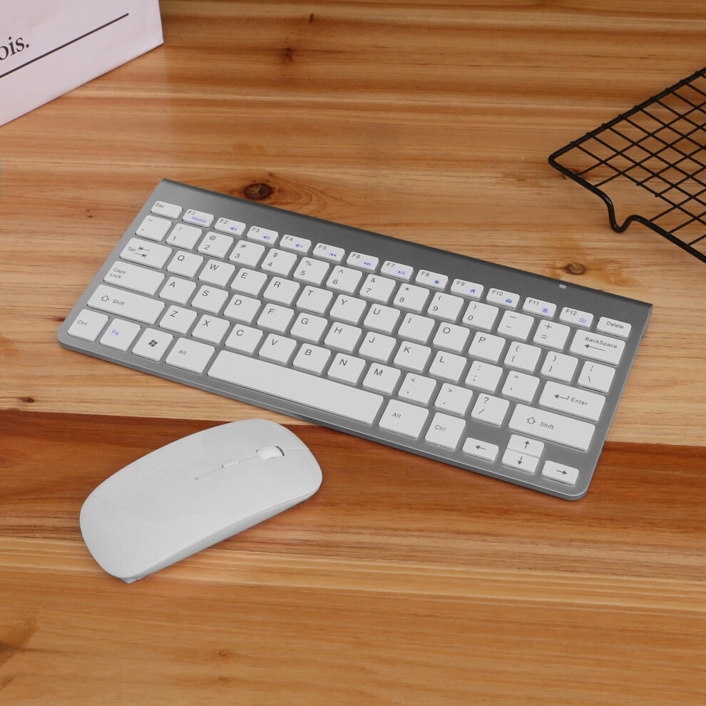 Silver (Silver) Slim Cordless Wireless Keyboard Mouse Set 2.4G