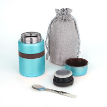(Blue ) 500 ml Vacuum Insulated Hot Food Flask, Stainless Steel Food Jar with Folding Spoon Storage Bag, Leakproof Food Container for Kids Adults