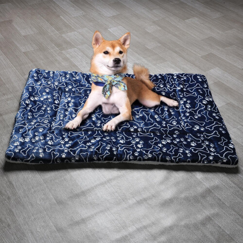 (Blue bones) Warm Plush Cushion Sleep Mat for Kennel 1
