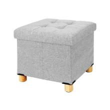 (Light gray) Fabric Foot Rest Stool Storage Space Box Chair Cube Footstool Pouf Bench 4 Legs