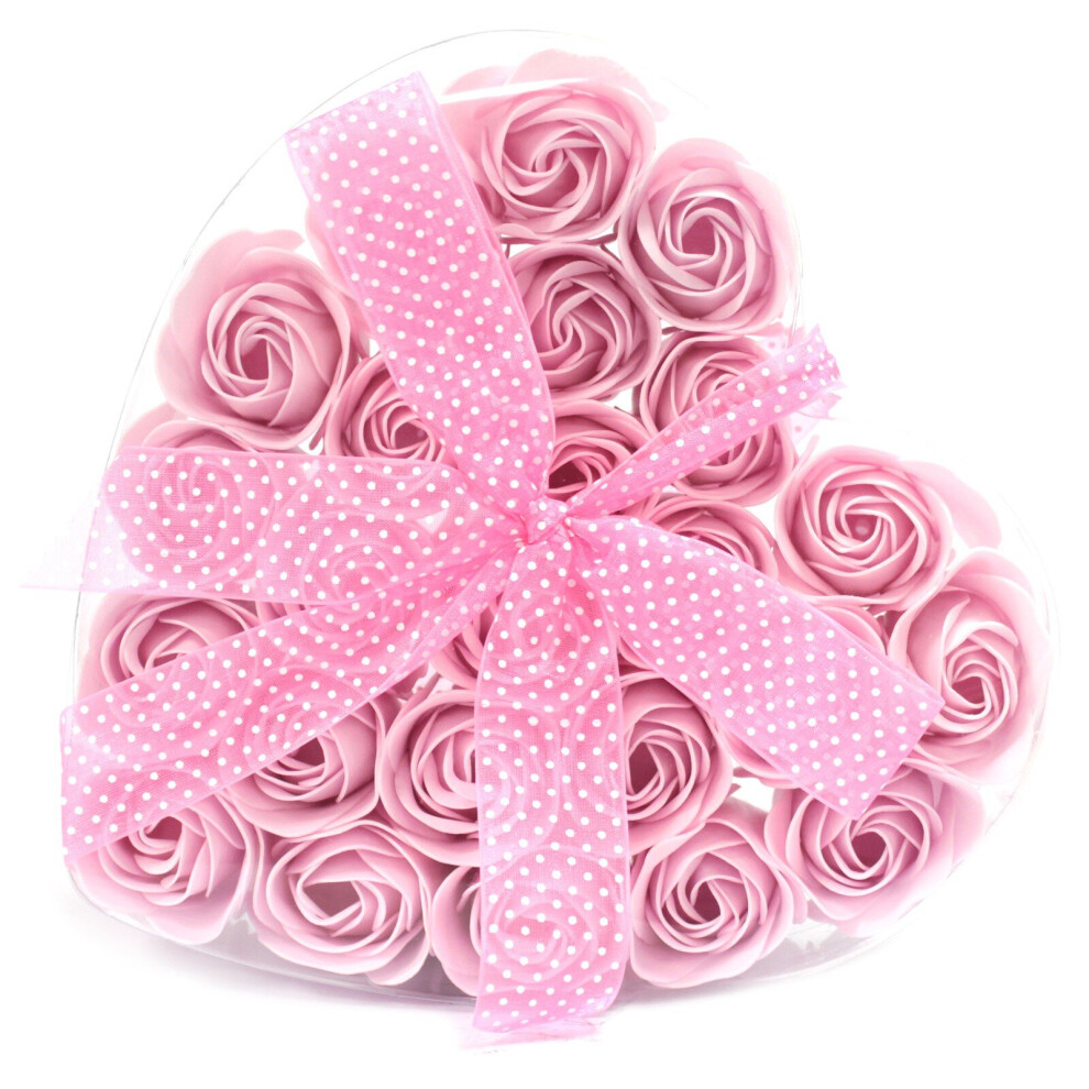 Ancient Wisdom Pink Set Of 24 Soap Flower Heart Box - Roses