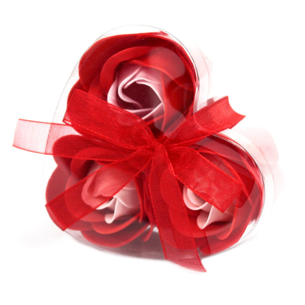Ancient Wisdom Red Set Of 3 Soap Flower Heart Box - Roses
