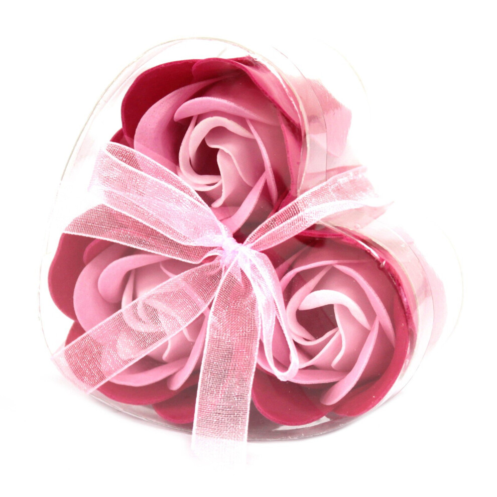 Ancient Wisdom Pink Set Of 3 Soap Flower Heart Box - Roses