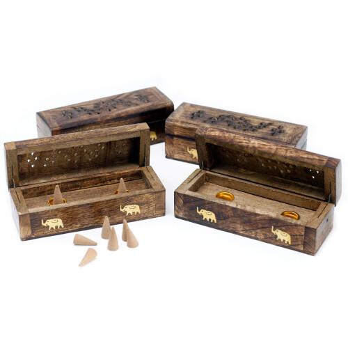 Incense Cone Smoke Box 6" - Mango Wood 1