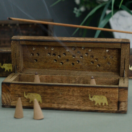 Incense Cone Smoke Box 6" - Mango Wood 2