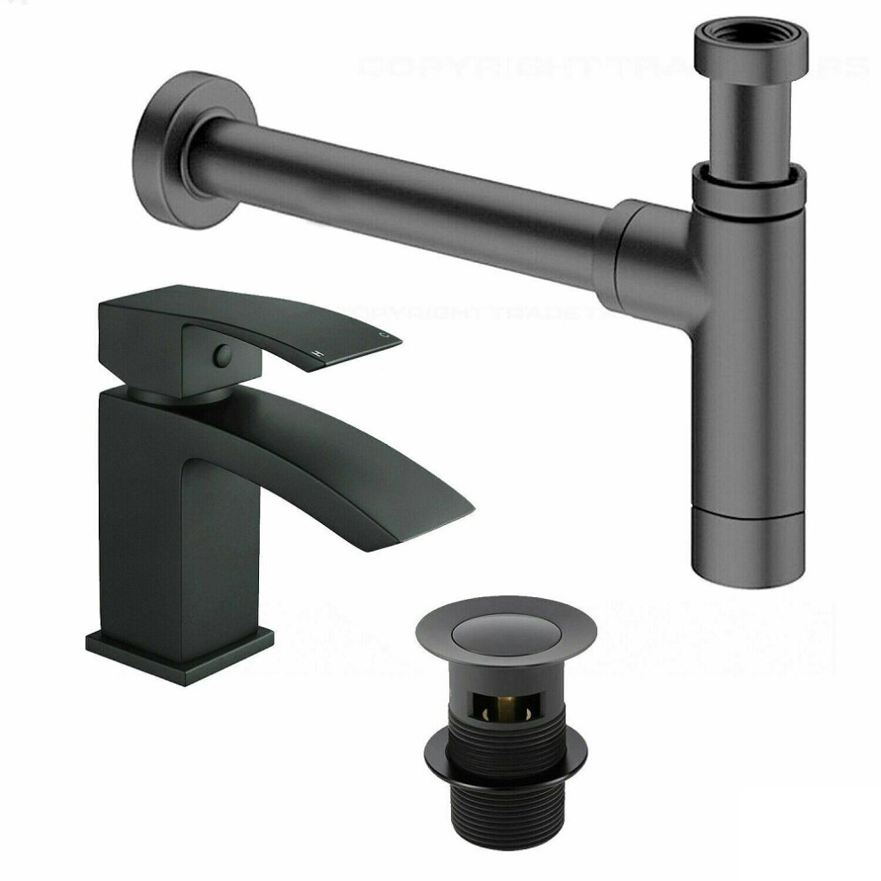 Bathroom Basin/Sink Mixer Tap & Waste Including Bottle Trap Black 5060651454787