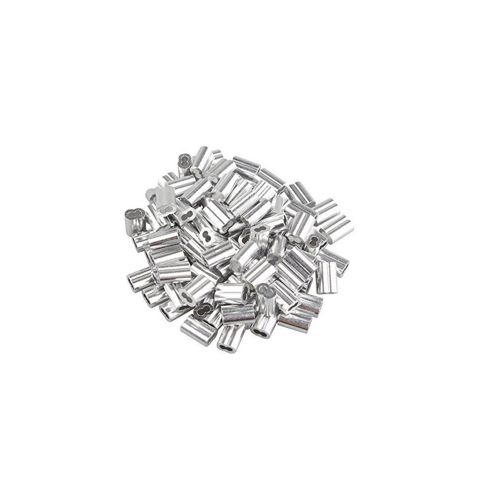 Futheda 100 Pcs Aluminum Crimping Loop Sleeve Clips With Double Ferrules/Holes For 1.5Mm Cable Wire Rope Silver Tone 682838557989