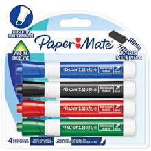 Paper Mate Low Odour Whiteboard Markers, Chisel Tip, Assorted Ink Colours, 4 Count