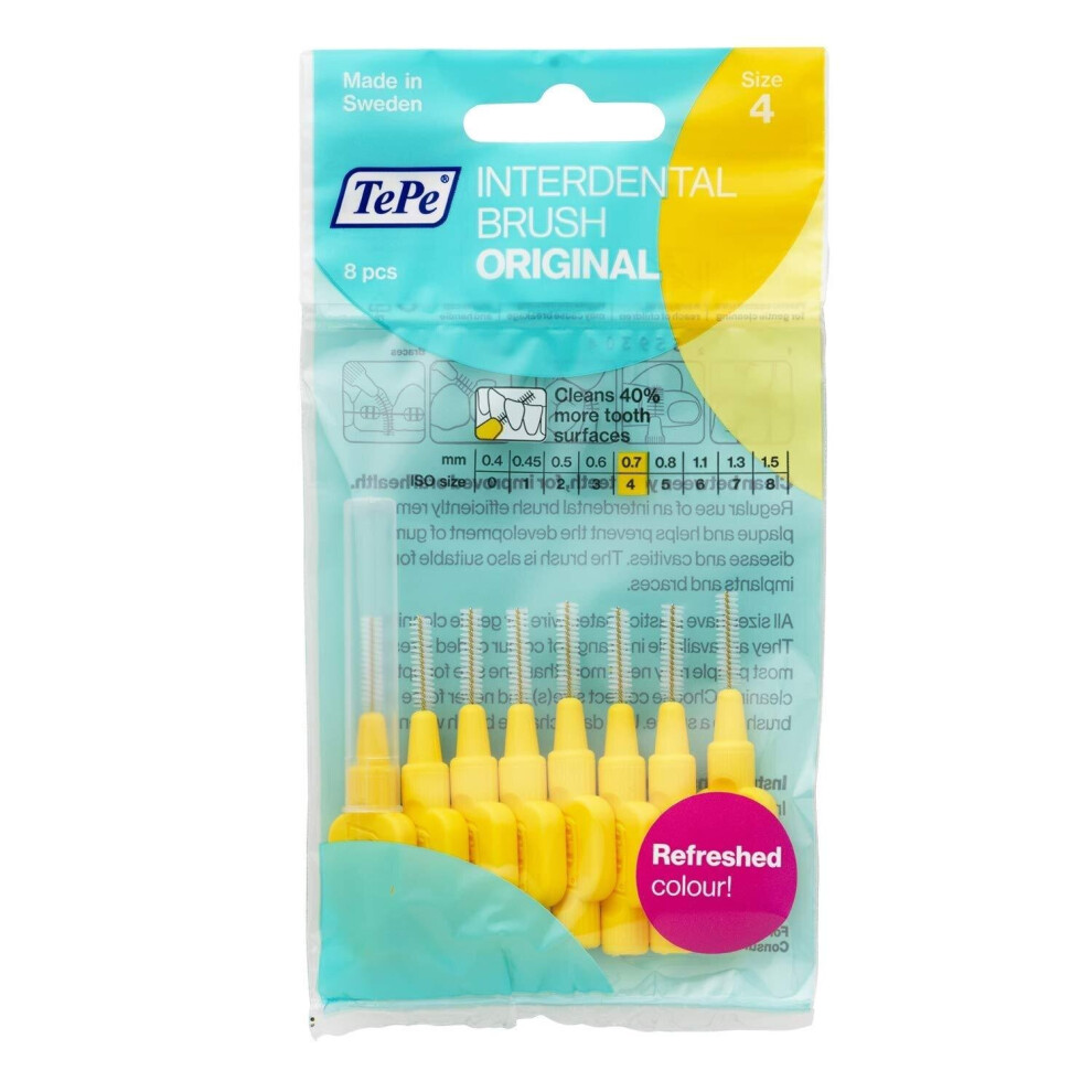 TePe - Interdental Brushes 0.7mm, Yellow, 3 Packets of 8 (24 Brushes)