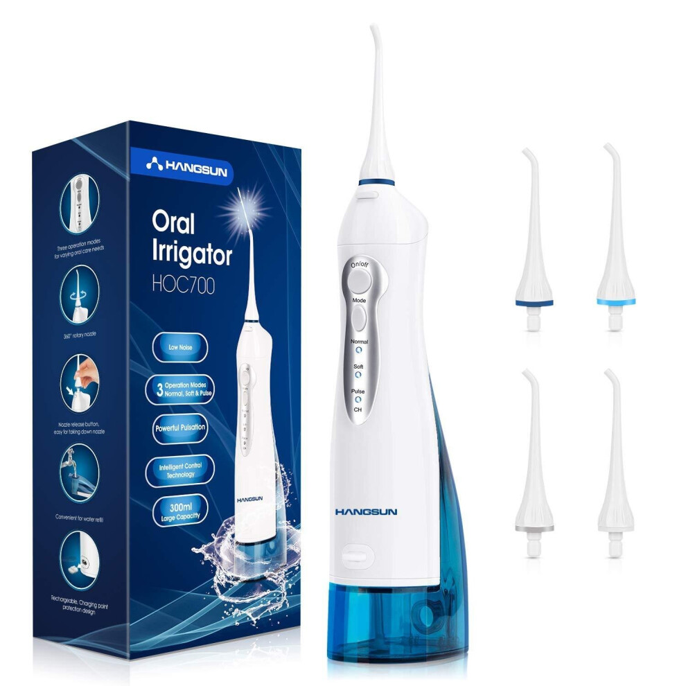 Hangsun Water Flosser cordless Oral Irrigator Rechargeable Dental Water Jet HOc700 for Teeth Braces with 300ML Water Tank and 4 Jet Tips for Travel &